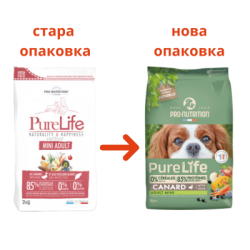 Pro-Nutrition Pure Life Adult Mini Duck - Суха храна за кучета от дребни породи с патица, без зърнени култури, 2 кг.