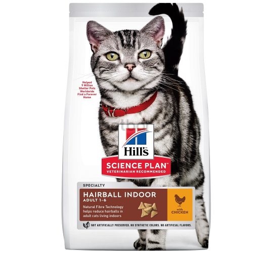Hills SP Adult Hairball Indoor Cat с пиле – Суха храна за котета, живеещи на закрито, спомага намаляването на космени топки, 1,5 кг.