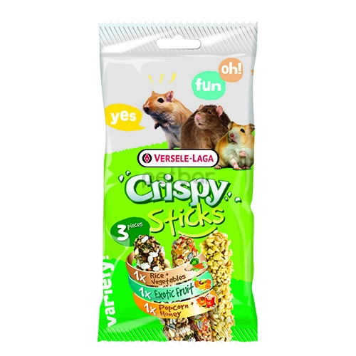  Versele - Laga - Crispy Sticks Triple Variety Pack Omnivores - Стикс за гризачи с ориз и зеленчуци, екзотични плодове, пуканки и мед - 3 бр