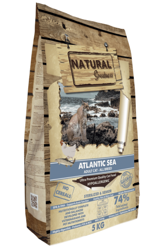 NATURAL Greatness Cat Atlantic Sea - Суха храна за кастрирани котки със сьомга и пиле,  74% месо, 5 кг.