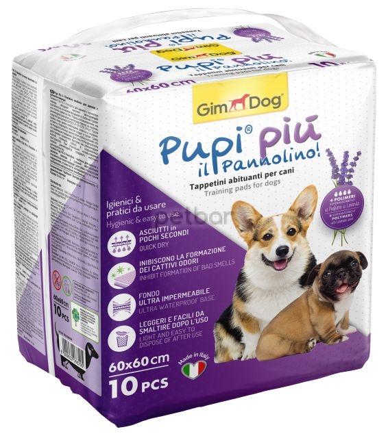 GimDog® Pupi Piú Кучешки пелени 60х60см, 10 бр. с аромат на лавандула
