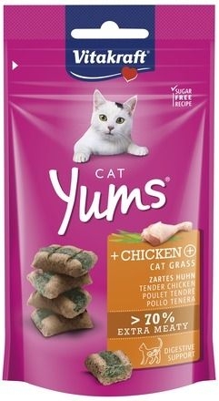 Vitakraft Cat Yums - Сочни хапки за котки, с пиле и котешка трева, 40 гр.