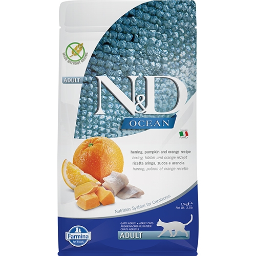N&D CAT Herring&Orange – Пълноценна храна за котки в зряла възраст с херинга, тиква и портокал 5 кг. 