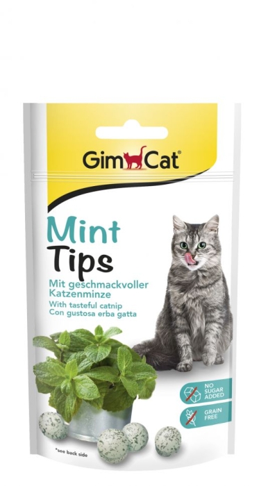 GimCat – Mint Tips – Ментови дражета с котешка трева - Лакомство за котки 