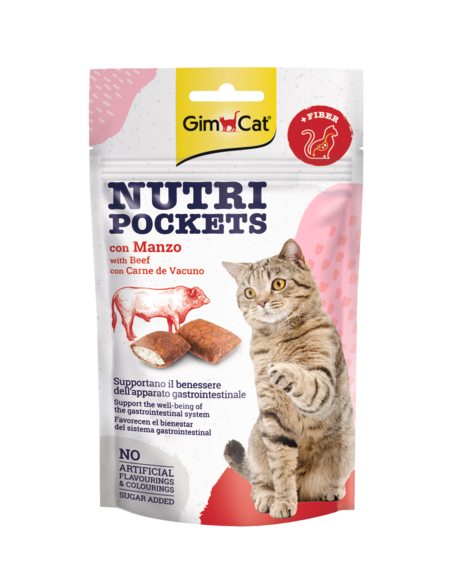 GimCat Nutri Pockets – Хрупкави джобчета с говеждо + фибри 