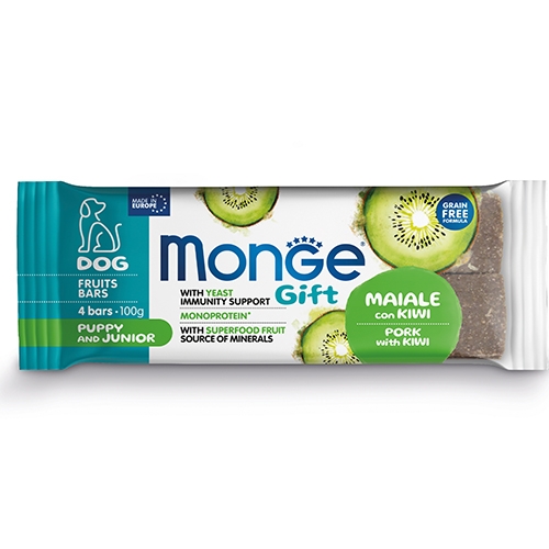 Monge Gift Fruit Bars Puppy/Junior – Лакомства за подрастващи кученца със свинско и киви, 0.100 кг.