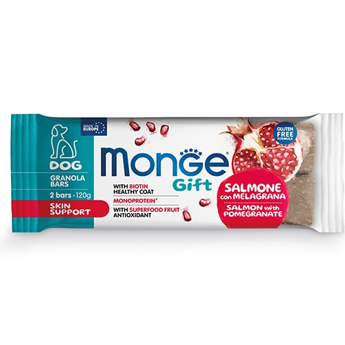 Monge Gift Granola Bars Skin Support - Гранола барчета за здрави кожа и козина със сьомга и нар, 0.120 кг.