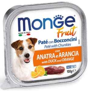 Monge Fruit Pate Adult Duck and Orange - Пастет с патица и портокал за кучета в зряла възраст, 12бр. х 100 гр.