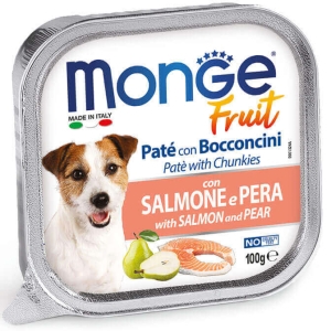 Monge Fruit Pate Adult Salmon and Pear - Пастет със сьомга и круша за кучета в зряла възраст, 12бр. х 100 гр.