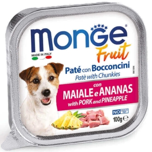 Monge Fruit Pate Adult Pork and Pineapple - Пастет със свинско и ананас за кучета в зряла възраст, 12бр. х 100 гр.